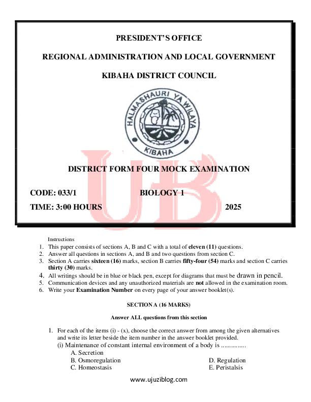 BIOLOGY 1 F4 MOCK 2025.pdf