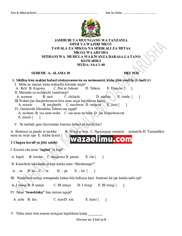KISWAHILI DRS 5 MEI 2026  - WazaElimu.com.pdf