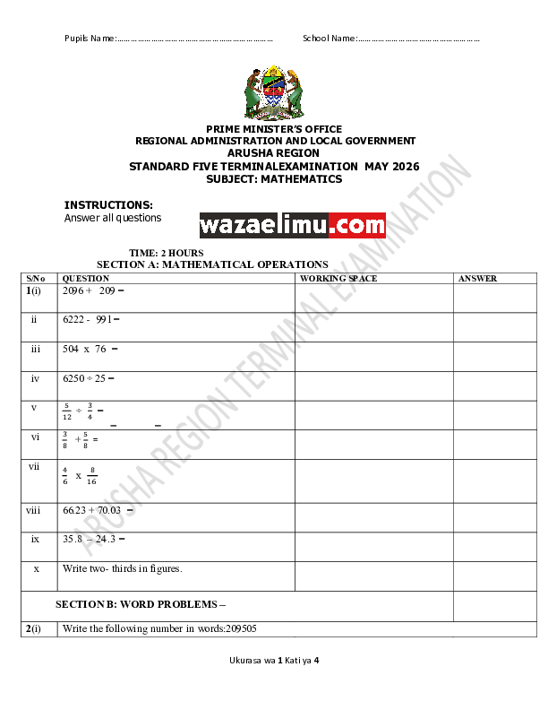 MATHEMATICS STD 5 MEI 2026 - WazaElimu.com.pdf